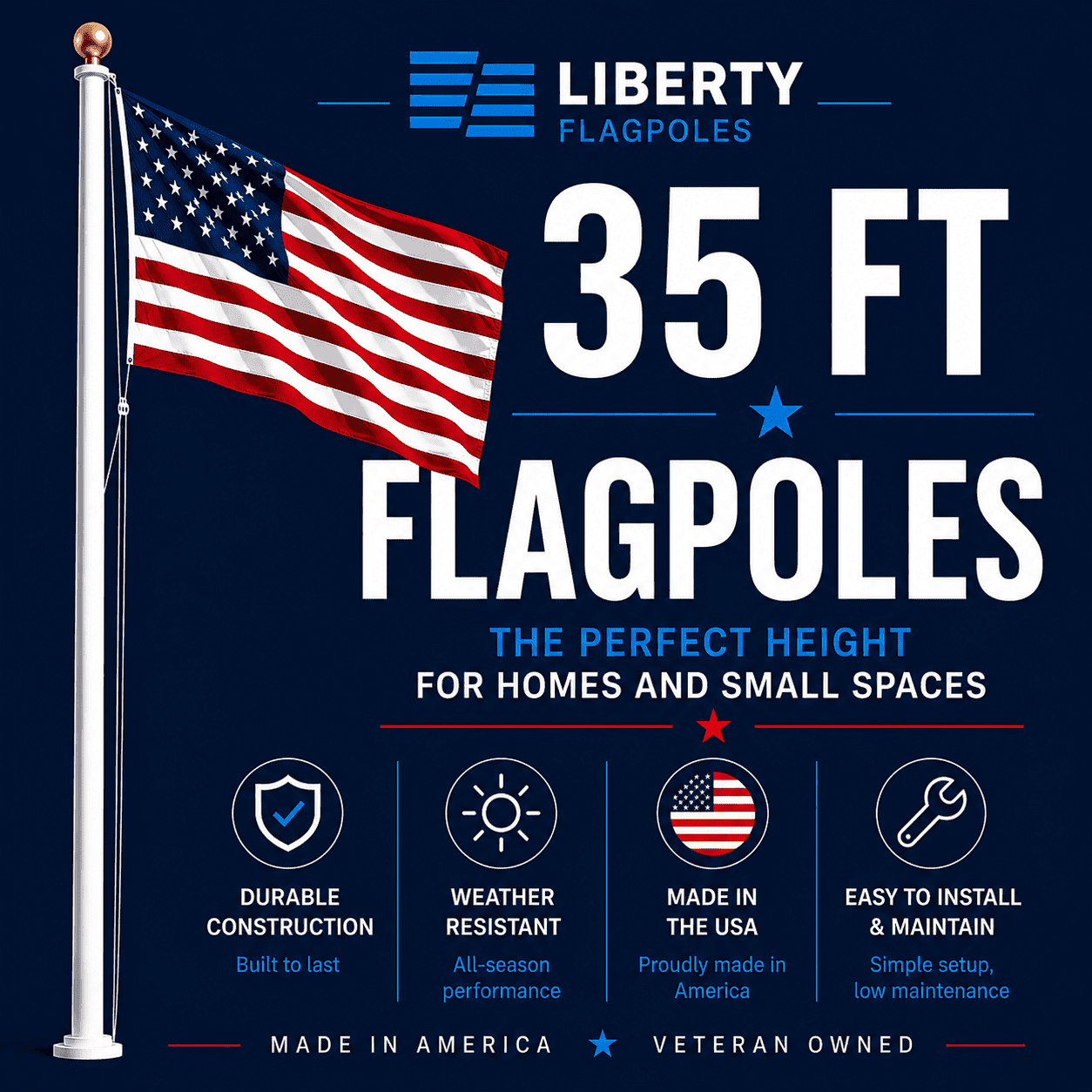 35 ft Flagpoles – Rugged U.S. Made Options - Liberty Flagpoles