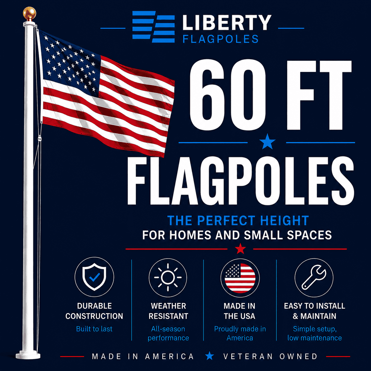 60 ft Flagpoles – High-Strength American Made Flagpoles - Liberty Flagpoles