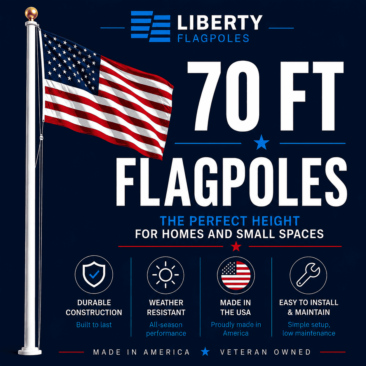 70 ft Flagpoles – Heavy-Duty USA-Built Poles for Institutional Use - Liberty Flagpoles