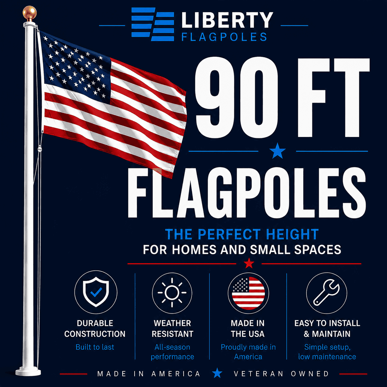 90 ft Flagpoles – High-Strength U.S.-Manufactured Flagpole Systems - Liberty Flagpoles