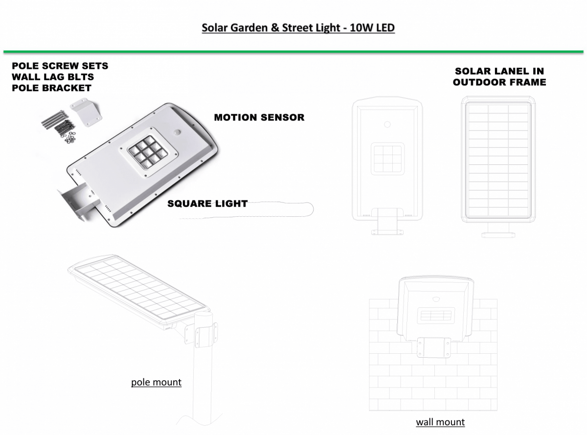 Solar Street Light – 10W or 20W - Liberty Flagpoles - Pathway Light