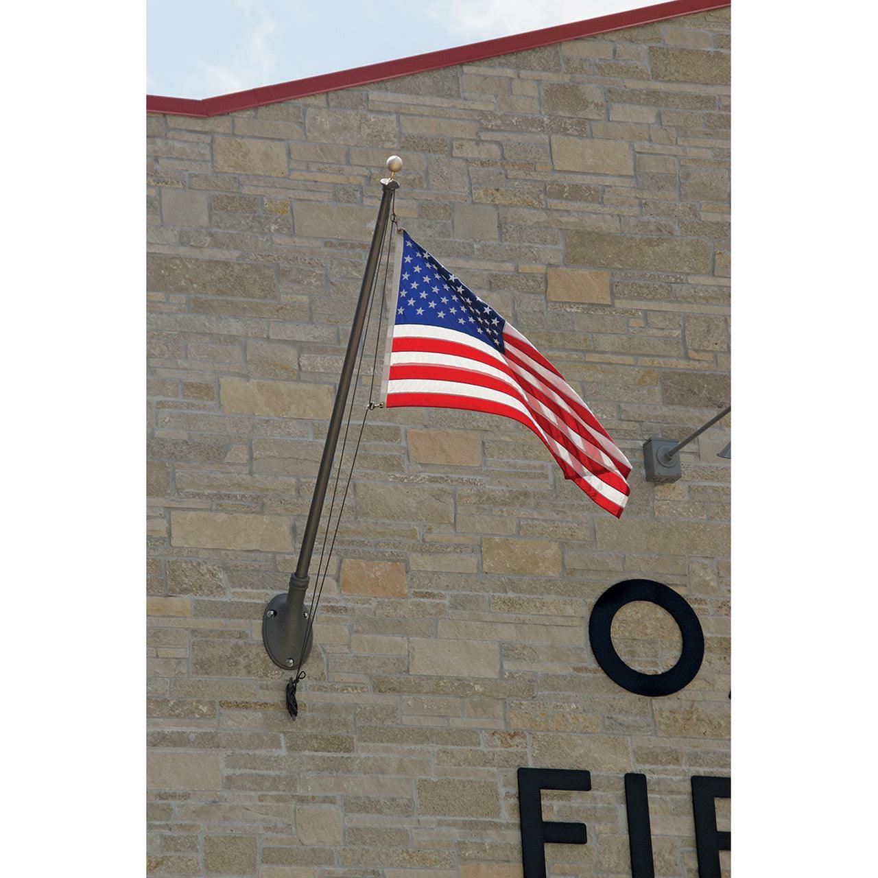 Commercial Aluminum Wall Flagpole w/ Outrigger - Liberty Flagpoles - Wall Mount