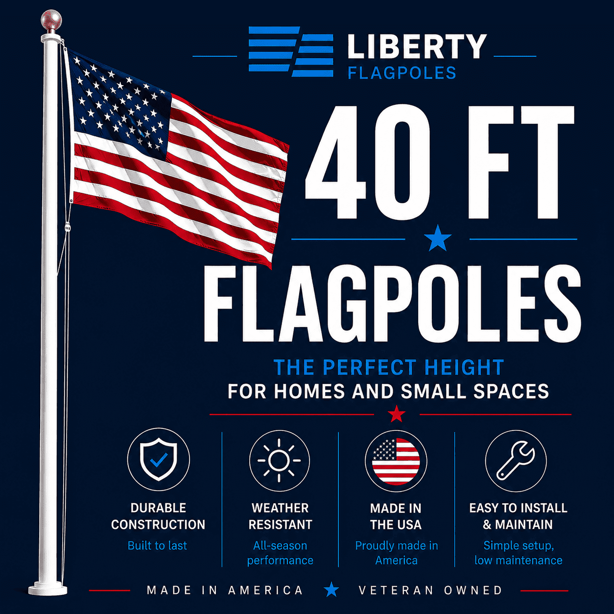 40 ft Flagpoles – Commercial-Grade American Made Flagpole Solutions - Liberty Flagpoles