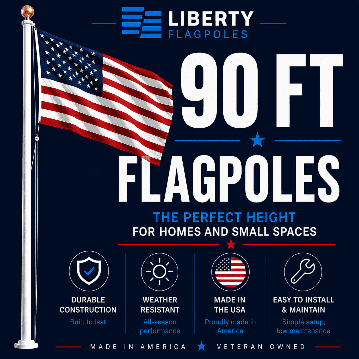 90 ft Flagpoles – High-Strength U.S.-Manufactured Flagpole Systems - Liberty Flagpoles