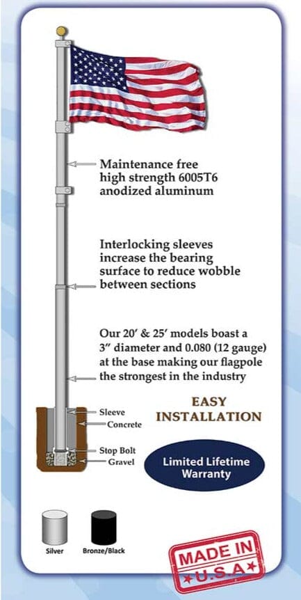 American Standard Telescoping Flagpole | Heavy Duty | Made In USA - Liberty Flagpoles - Telescoping Flagpole