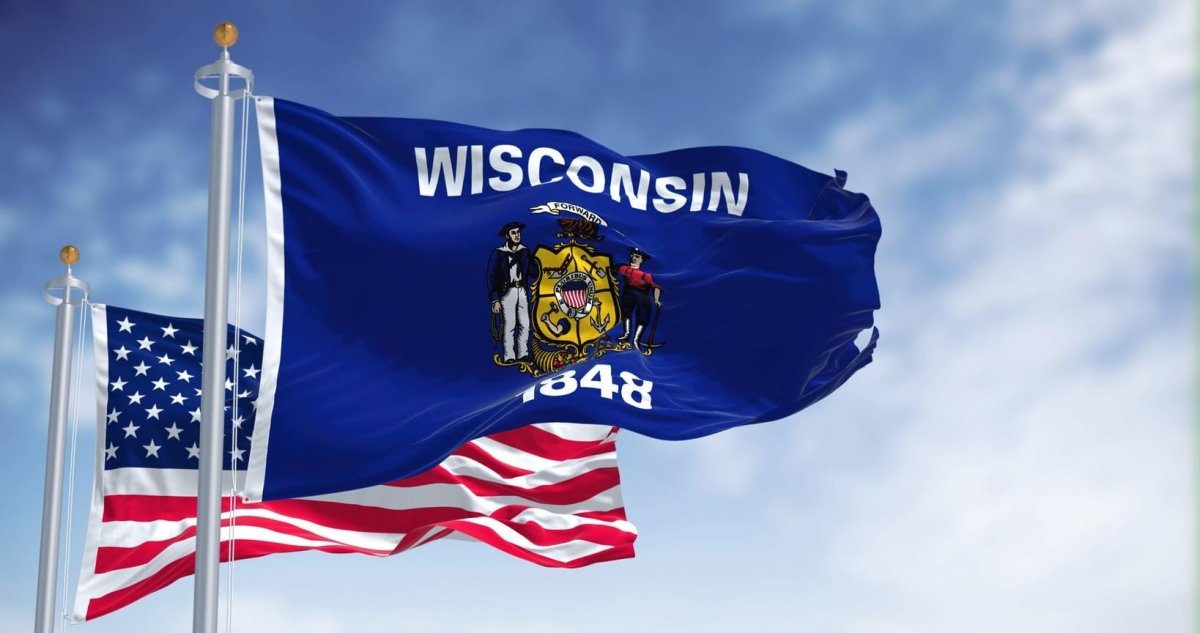Bandiera Wisconsin FlagSource 3x5 Piedi, Nylon 200 Denari, Stampa 600 DPI, Made In USA, Con Occhielli In Ottone
